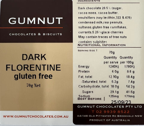 Gumnut Biscuits and Chocolates - Gluten Free Dark Choc Florentines 70g x 6